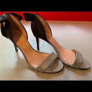 JCrew D’Orsay silver Glitter with Satin Bow Back